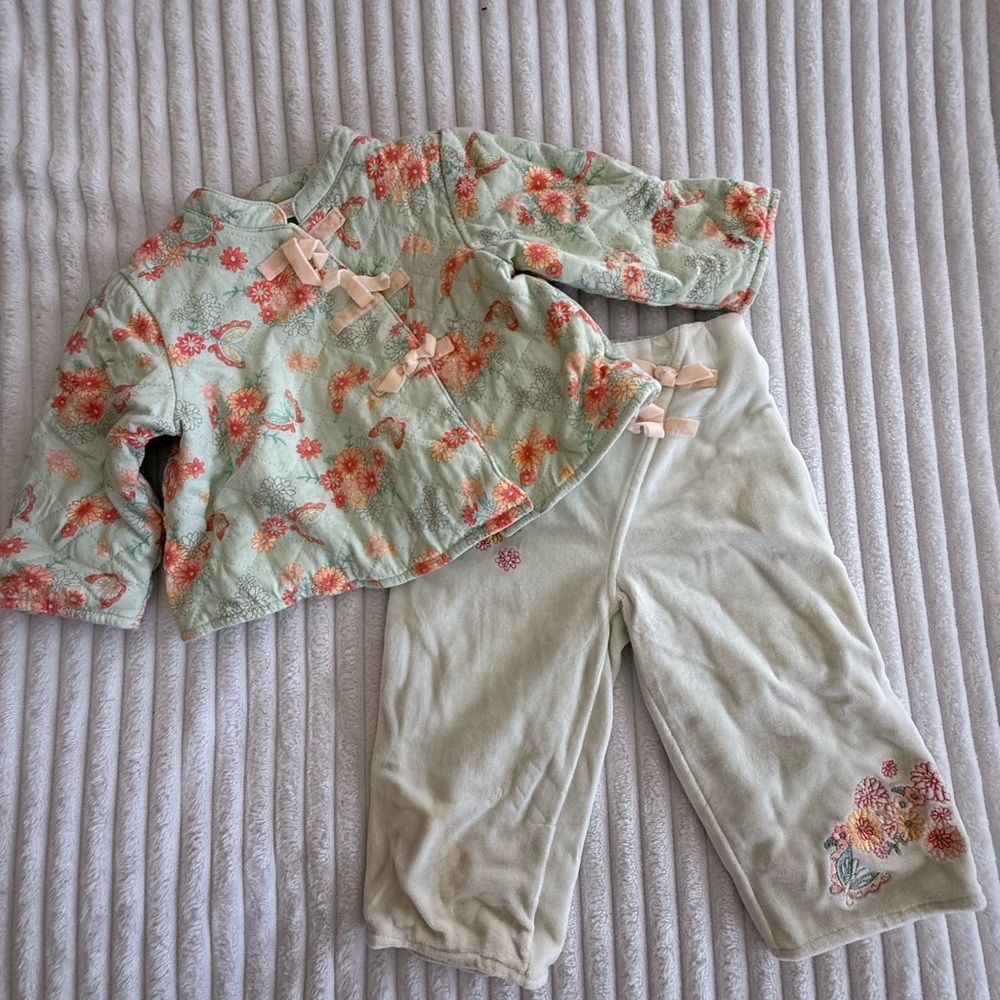 Floral Kids matching Set - Green and Pink